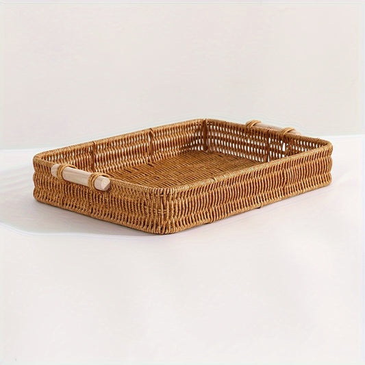 Woven Storage Tray with Wooden Handles